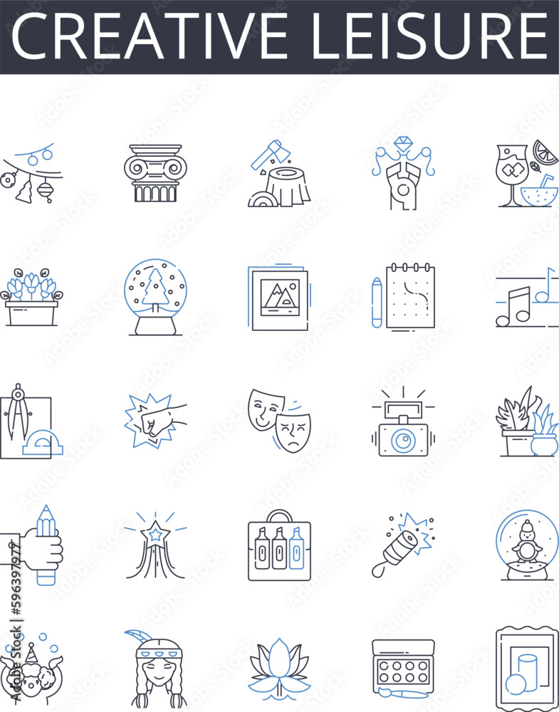 Creative leisure line icons collection. Productive pastime, Artistic hobby, Innovative diversion, Imaginative recreation, Resourceful pursuit, Inventive activity, Original play vector Generative AI