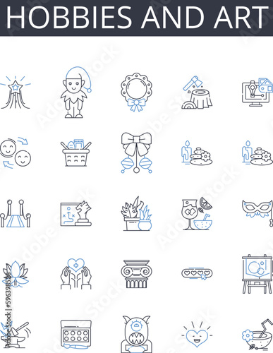 Hobbies and art line icons collection. Interests, Pastimes, Leisure activities, Spare-time pursuits, Recreations, Amusements, Entertainment vector and linear illustration. Generative AI