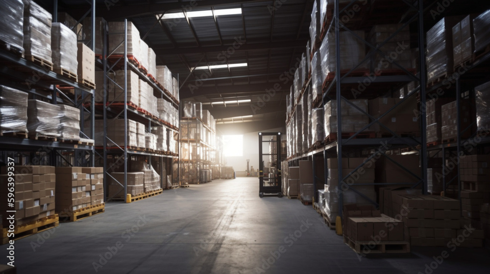 Modern Warehouse filled with different stock material