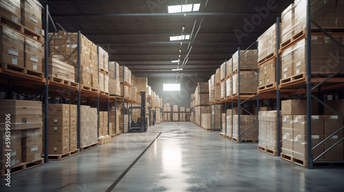Modern Warehouse filled with different stock material