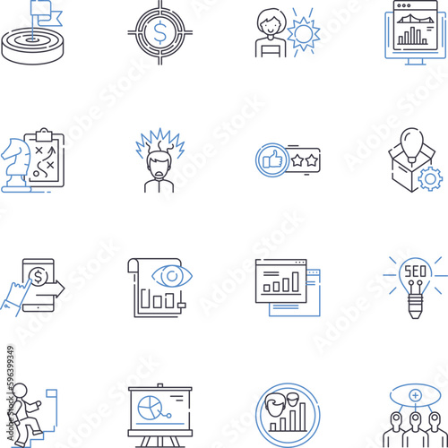 Purpose defining line icons collection. Vision, Clarity, Focus, Mission, Direction, Determination, Objectives vector and linear illustration. Ambition,Intention,Aspiration outline signs Generative AI