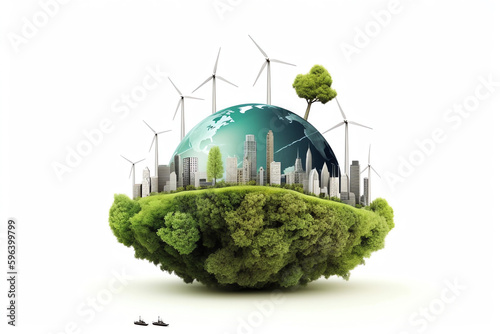 World, Econemy, green planet, forest, wind energy, wind mill, AI generated