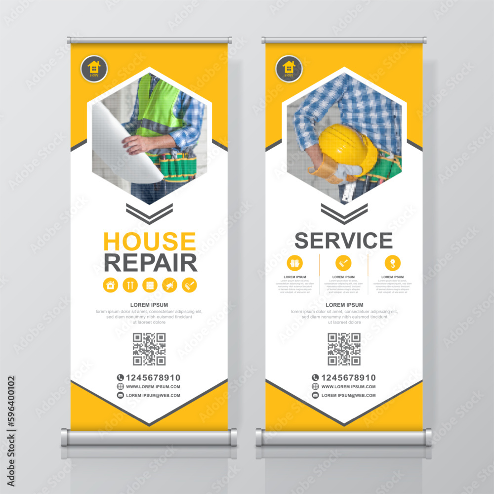Construction tools roll up design and standee banner template for ...