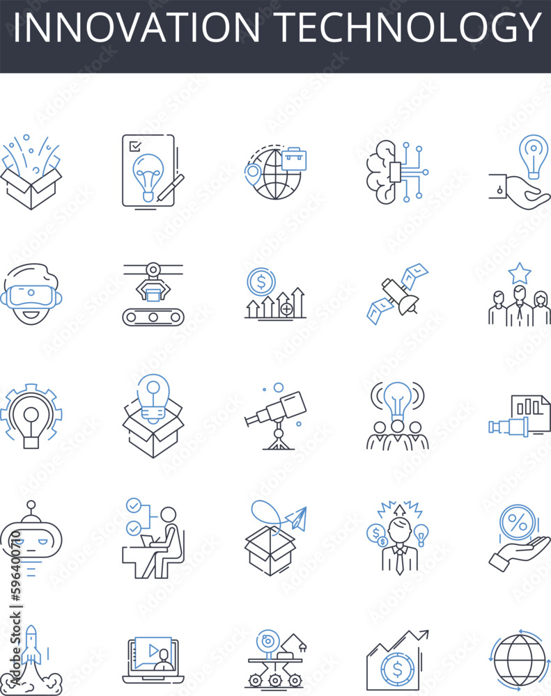 Innovation technology line icons collection. Creativity art, Knowledge intelligence, Progress advancement, Vision foresight, Opportunity chance, Leadership guidance, Inspiration Generative AI