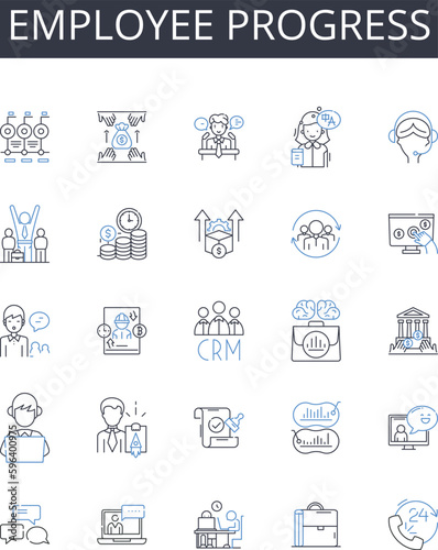 Employee progress line icons collection. Worker development, Staff advancement, Personnel growth, Workforce promotion, Job progress, Career evolution, Team maturation vector and linear Generative AI