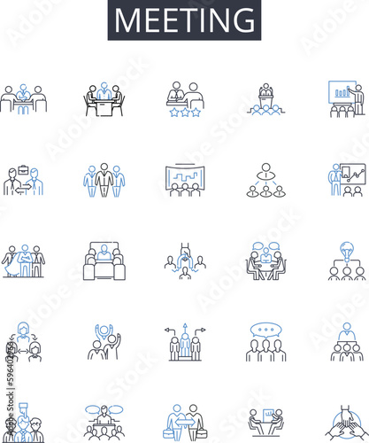 Meeting line icons collection. Conference, Assembly, Session, Gathering, Summit, Encounter, Rendezvous vector and linear illustration. Appointment,Interview,Conclave outline signs set Generative AI