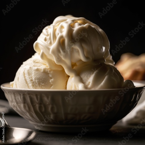A delicious dessert of vanilla ice cream. Generative AI. 
