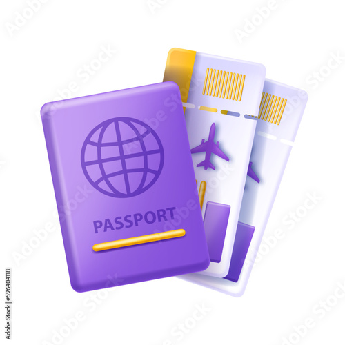 3D passport travel document vector airport security concept icon summer vacation ticket illustration. Airplane tour pass, foreign tourism symbol, global international clipart. Citizen 3D passport