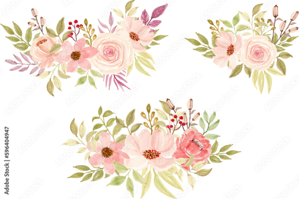 Watercolor pink flower bouquet collection
