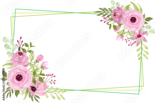Watercolor pink floral frame