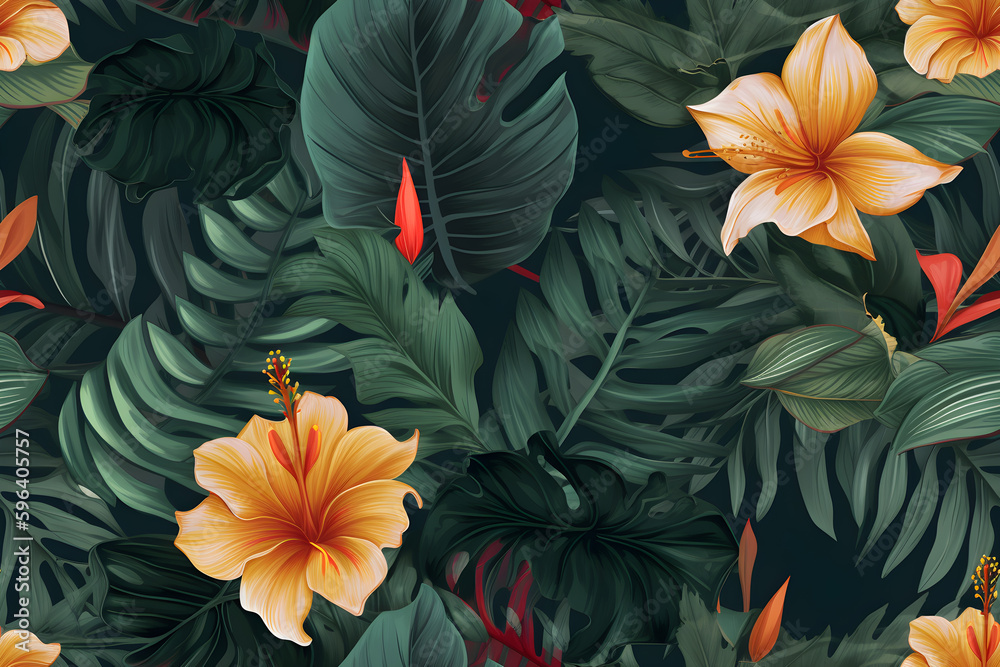 Beauty seamless tropical floral pattern, ai generative illustration Beauty seamless tropical floral pattern, ai generative illustration