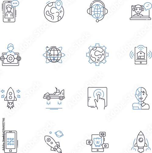 Cutting-edge technology line icons collection. Innovation, Futuristic, Advancement, Robotics, Nanotechnology, Biotechnology, Automation vector and linear illustration. Generative AI