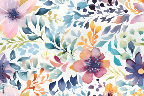 Beauty seamless watercolor floral pattern  ai generative illustration