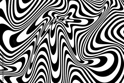 Background Hypnotic Illusion with Liquid Black and White Color. Optical Psychedelic Swirl with Monochrome Fluid Flow. Abstract Design Op Hypnosis. Vector Illustration.