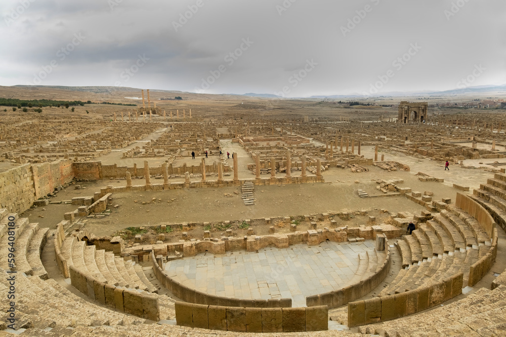 Ancient Thamugadi or Thamugas There is auditorium cavea of the theatre for 3500 seat,Timgad, Algeria, Africa