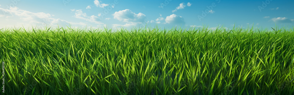 a green grassy background with clear blue skies. Generative Ai. a green grassy background with clear blue skies. Generative Ai.