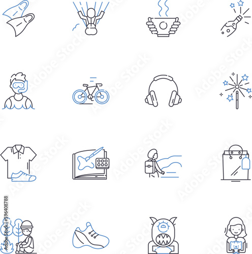 Fun line icons collection. Playful, Amusing, Lively, Jovial, Frolicsome, Exciting, Joyful vector and linear illustration. Cheerful,Festive,Entertaining outline signs set Generative AI