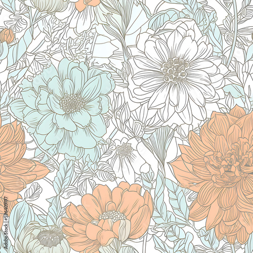 Seamless vintage beauty pastel floral pattern, ai generative illustration