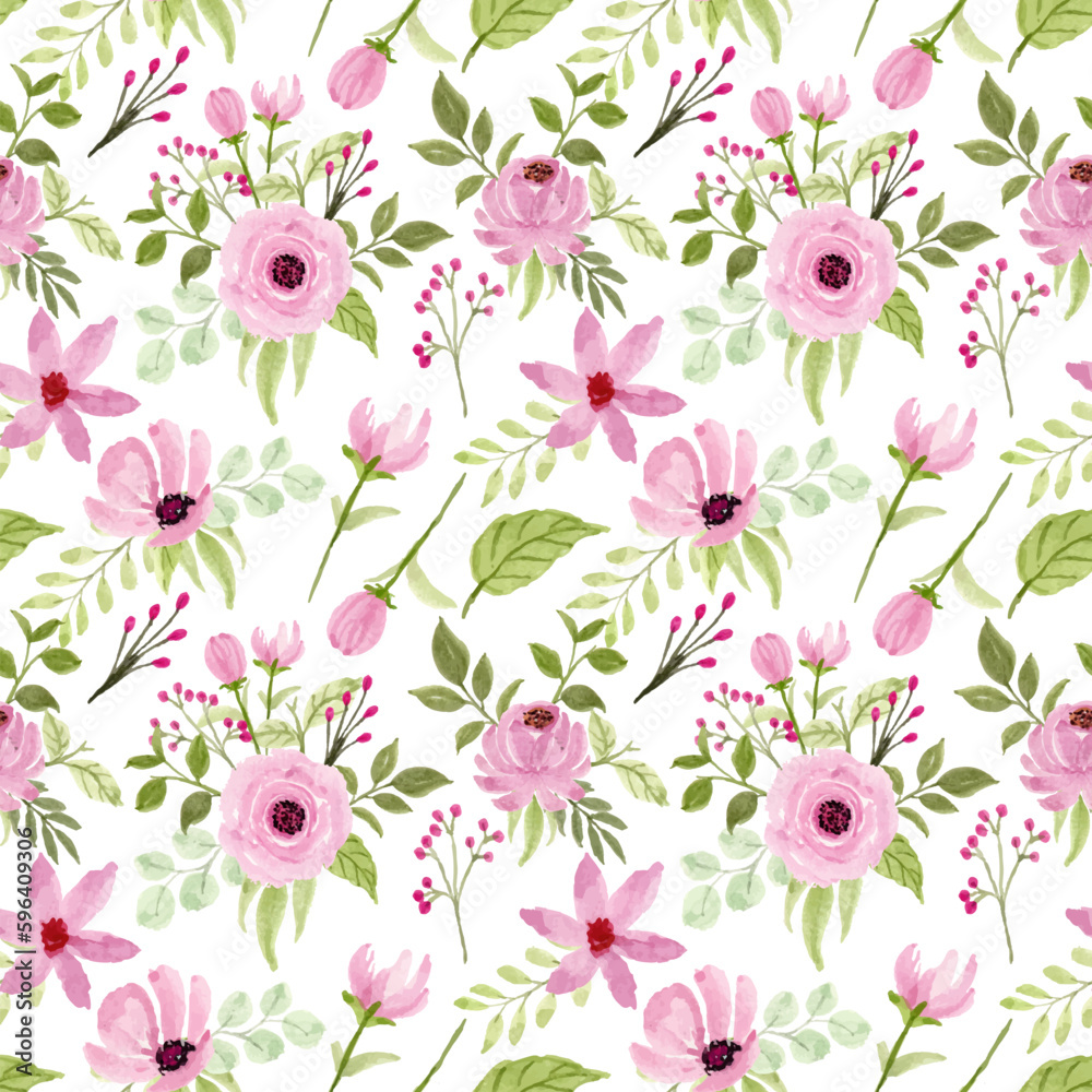 Watercolor pink floral pattern
