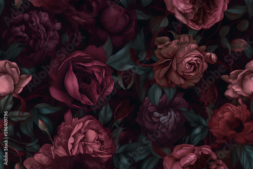 Seamless vintage roses, ai generative illustration