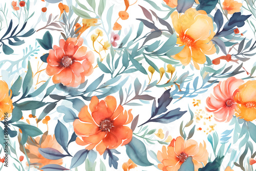 Seamless watercolor beauty floral pattern, ai generative illustration