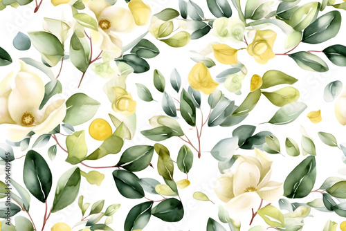Seamless yellow floral pattern, ai generative illustration