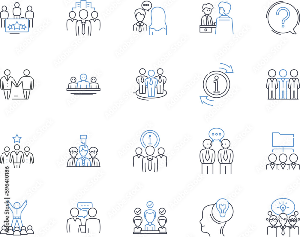 Human Resources line icons collection. Recruitment, Onboarding, Diversity, Compliance, Compensation, Performance, Benefits vector and linear illustration. Generative AI