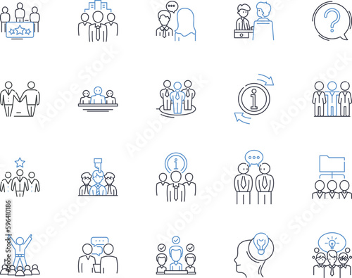 Human Resources line icons collection. Recruitment, Onboarding, Diversity, Compliance, Compensation, Performance, Benefits vector and linear illustration. Generative AI