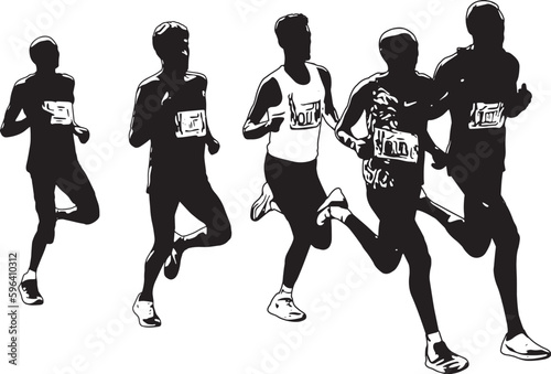 marathon runners running in group - sketch artwork vector