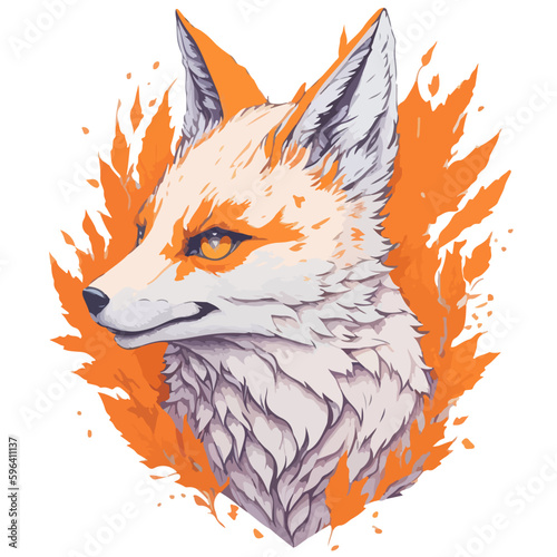 Illustration fox head, vector face red fox, isolated on white background