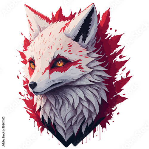 Illustration fox head, vector face red fox, isolated on white background