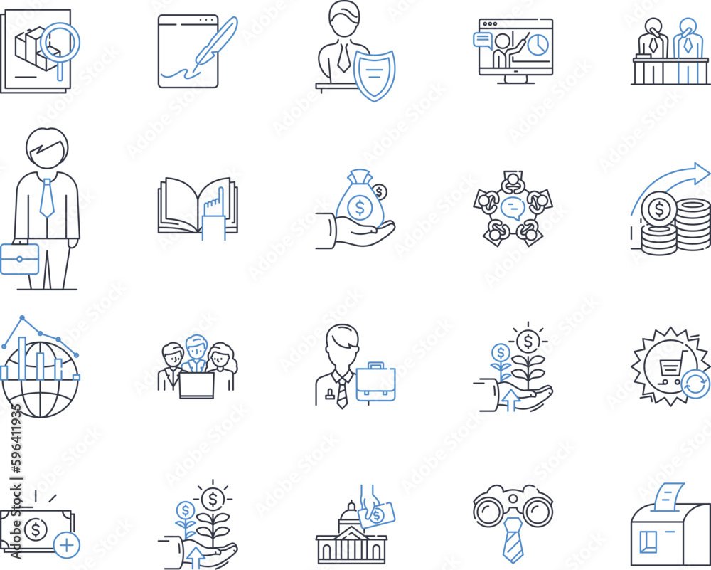 Wealth optimization line icons collection. Investments, Diversification, Savings, Profitability, Growth, Income, Portfolios vector and linear illustration. Assets,Risk,Returns outline Generative AI