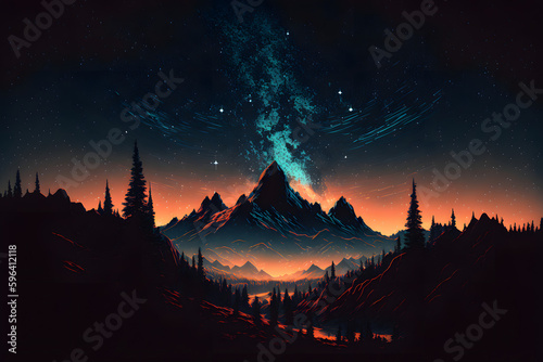 Mountains in the style of firewatch. photo