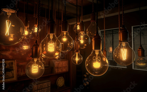A collection of vintage light bulbs, Generative AI