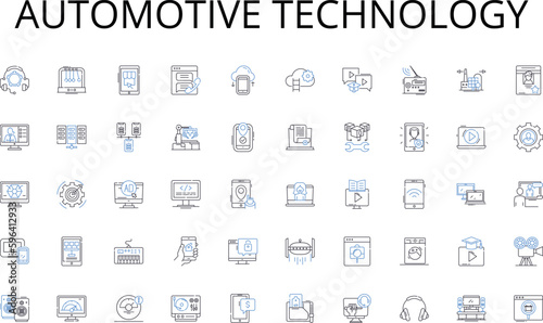 automotive technology line icons collection. Majestic, Serene, Endless, Grand, Pristine, Wilderness, Expansive vector and linear illustration. Unspoiled,Stunning,Solitude outline signs Generative AI