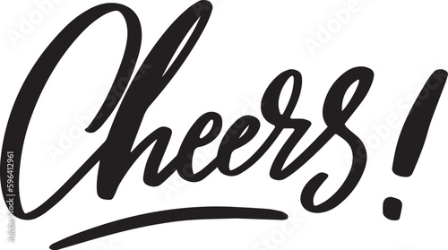 Cheers! Hand written elegant phrase for your design. Custom hand lettering. Can be printed on greeting cards, paper and textile designs, etc.