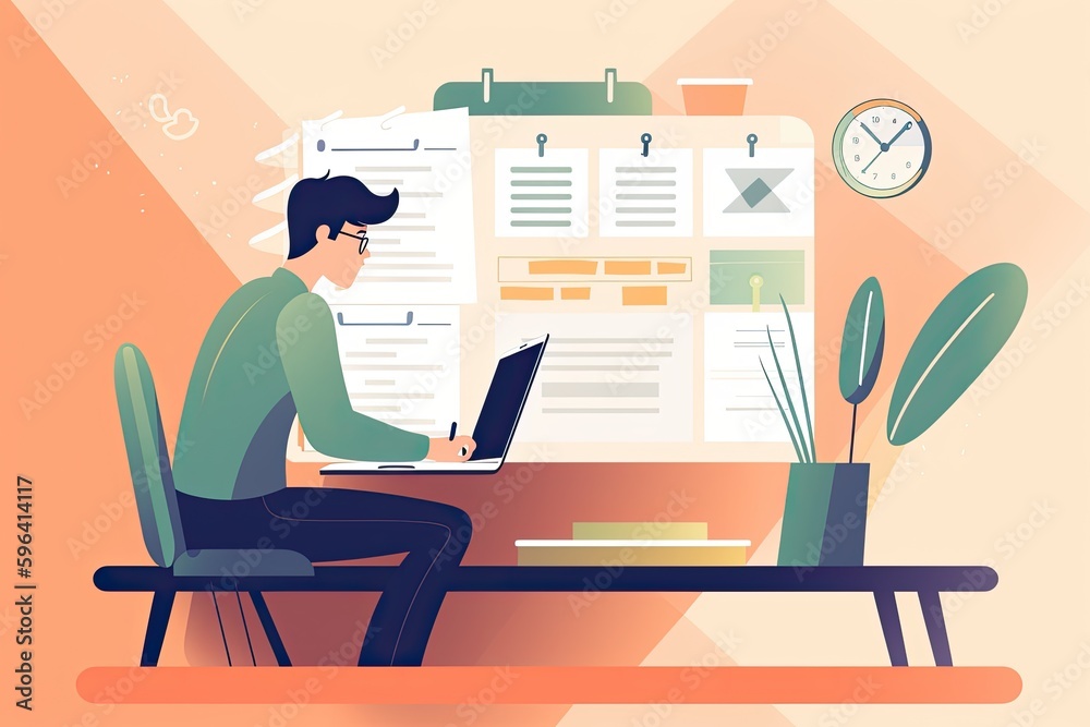 a person is doing a daily work plan cartoon Generative AI a person is doing a daily work plan cartoon Generative AI