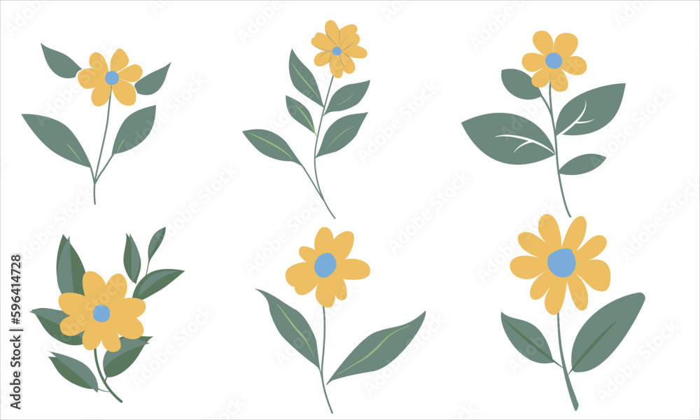 set of six simple flowers 