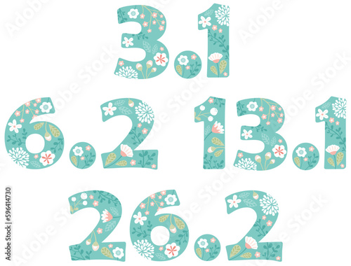 A set of race distance numbers in floral pattern
