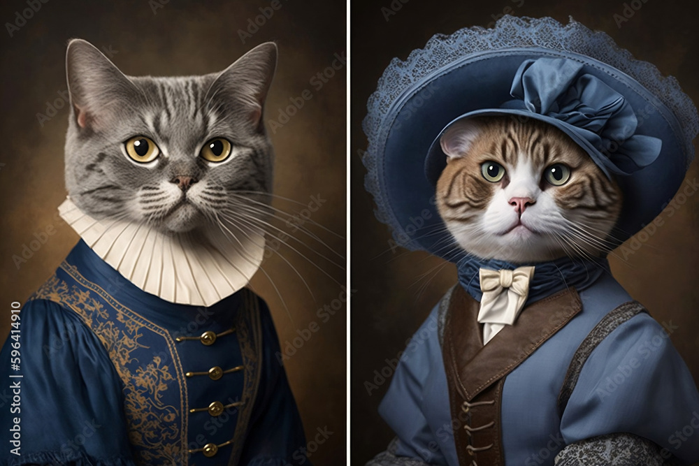 Cats dressed in vintage clothes in Victorian style portrait in the style of the 19th century funny cute cats in human clothes Stock Illustration Adobe Stock
