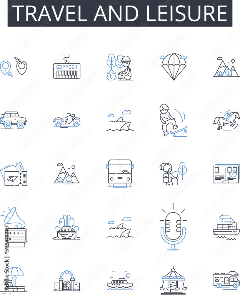 Travel and leisure line icons collection. Tourism, Vacation, Trip, Adventure, Exploration, Excursion, Sightseeing vector and linear illustration. Getaway,Journey,Trek outline signs set Generative AI