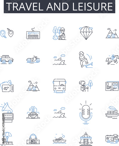 Travel and leisure line icons collection. Tourism  Vacation  Trip  Adventure  Exploration  Excursion  Sightseeing vector and linear illustration. Getaway Journey Trek outline signs set Generative AI