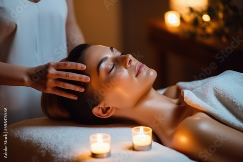 Indulgence and Relaxation: Woman Receiving Luxurious Head Massage at Spa
