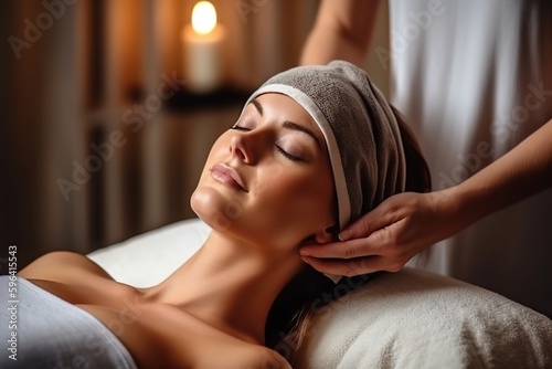 Blissful Spa Experience: Woman Being Pampered with Head Massage