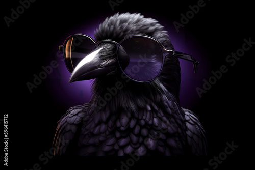 Cool Raven with Sunglasses on Black Background Generative AI