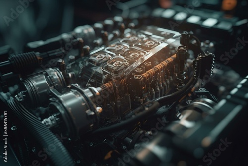 Hybrid car engine as alternative propulsion technology for cars. Generative AI photo