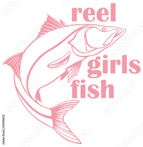 Reel girls fish design, funny girly fishing text with snook
