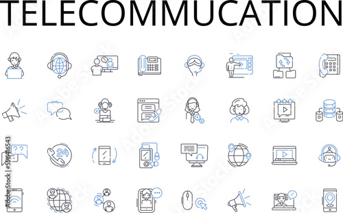 Telecommucation line icons collection. Information technology, Electronic communication, Digital nerking, Wireless technology, Internet communication, Telephony systems, Data Generative AI