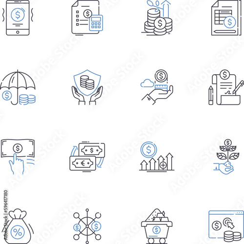 Pounds sterling line icons collection. Currency, Exchange, Banknotes, Coins, Sterling, Pound, Valuable vector and linear illustration. My,England,Scotland outline signs set Generative AI