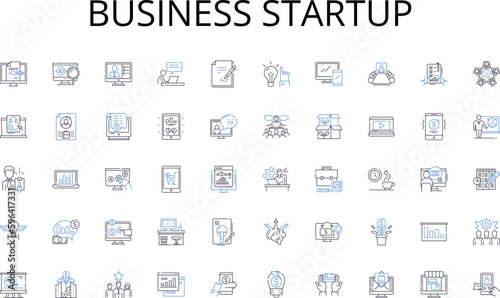 Business startup line icons collection. Nerking, Innovation, Collaboration, Leadership, Entrepreneurship, Strategy, Growth vector and linear illustration. Marketing,Sales,Branding Generative AI